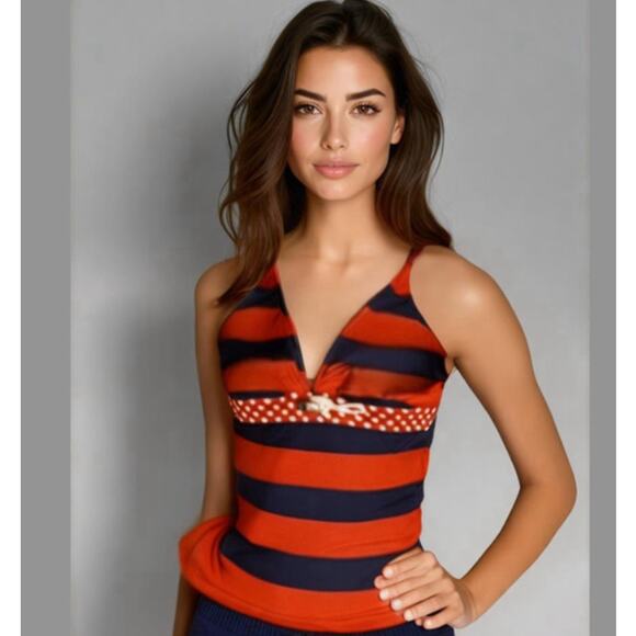 Tommy Hilfiger Nautical Striped Polka Dot Tankini Swim Top Size M - Picture 1 of 7
